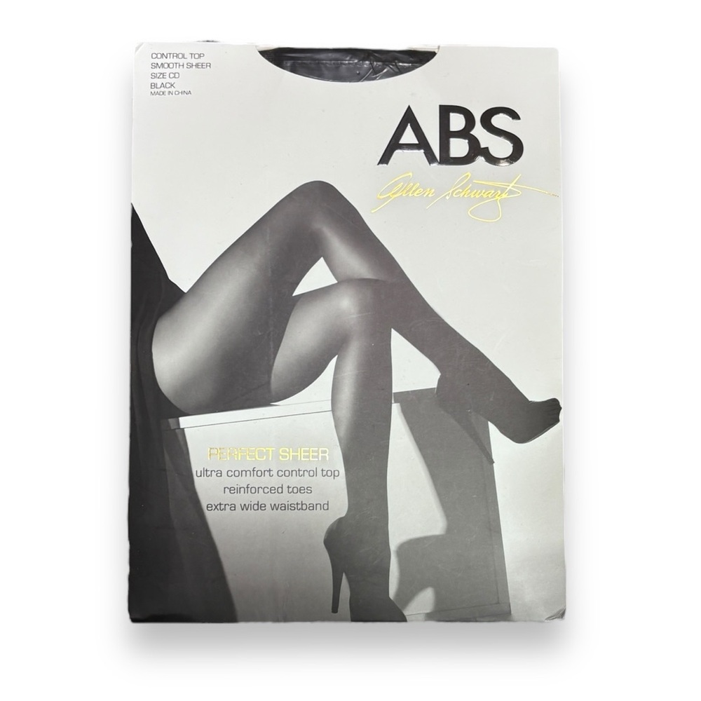 ABS ALLEN SCHWARTZ Perfect Sheer Control Top Pantyhose Black Size CD